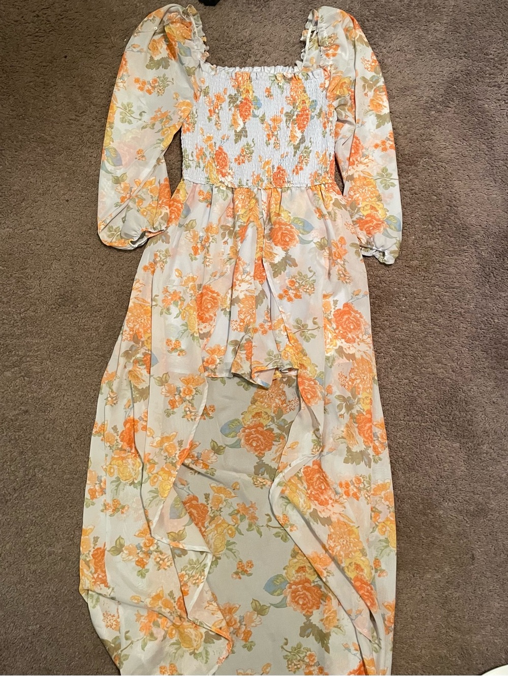 Rue21 Orange and Cream Floral High-Low Maxi Dress